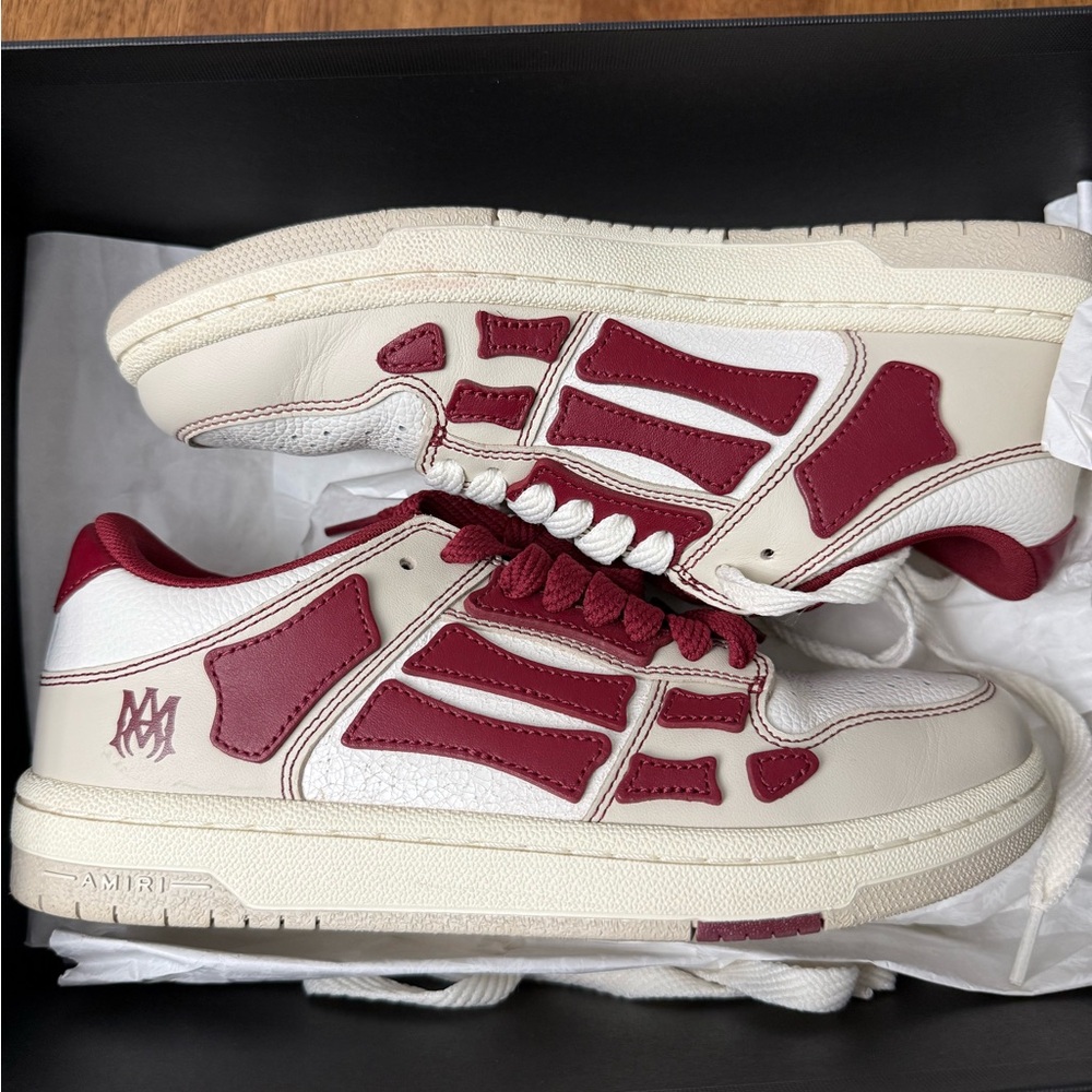 AMIRI Cream & Burgundy Leather Low-Top Sneakers
